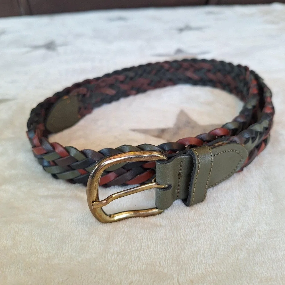 Genuine Leather Braided Belt Womens Med Navy Multicolor Woven Made In Argentina